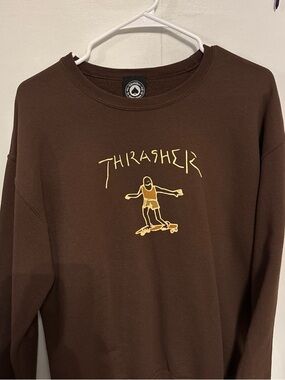Thrasher Brown Sweatshirt with Yellow Skate Graphic